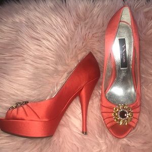Nina New York  Coral Embellished Peeptoe Heels